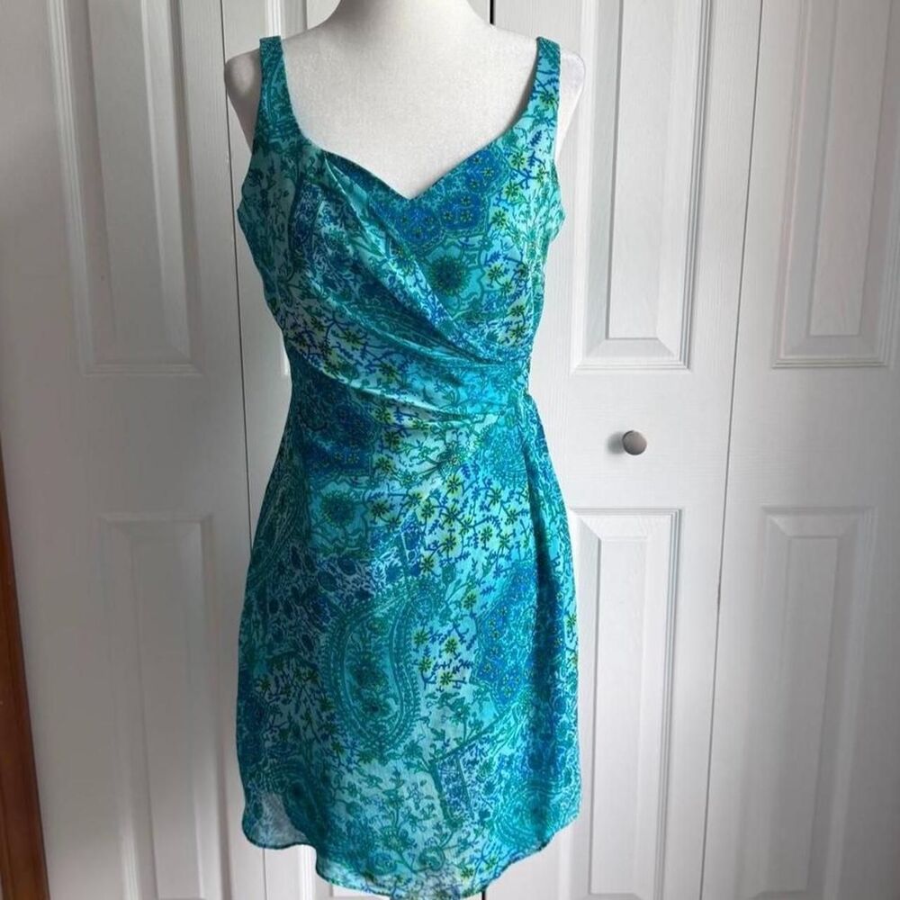 Vintage 90s Y2K blue & teal paisley print fairy dress size 4 P petite